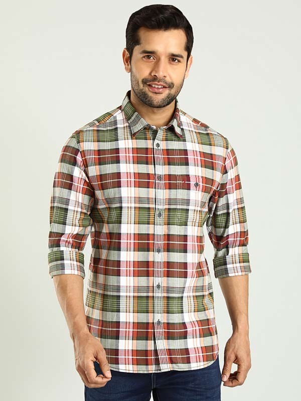 Indian Terrain Men's Slim Fit Full Sleeve Checkered Green Shirt